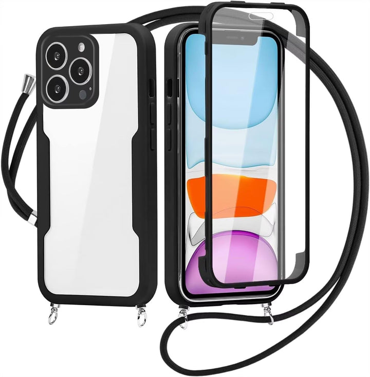 FERLAN Handykette für iPhone 15 Pro Max Hülle mit Band,Transparent 360 Grad Rundumschutz Schutzhülle