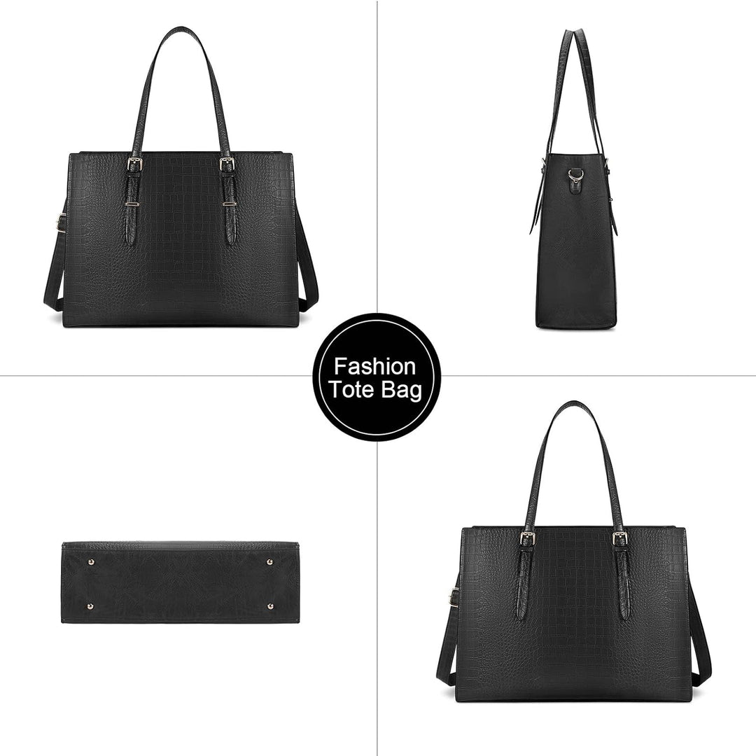 Lubardy Handtasche Damen Shopper Damen Gross Schwarz Laptop Tasche 15.6 Zoll Elegant PU Leder Umhäng