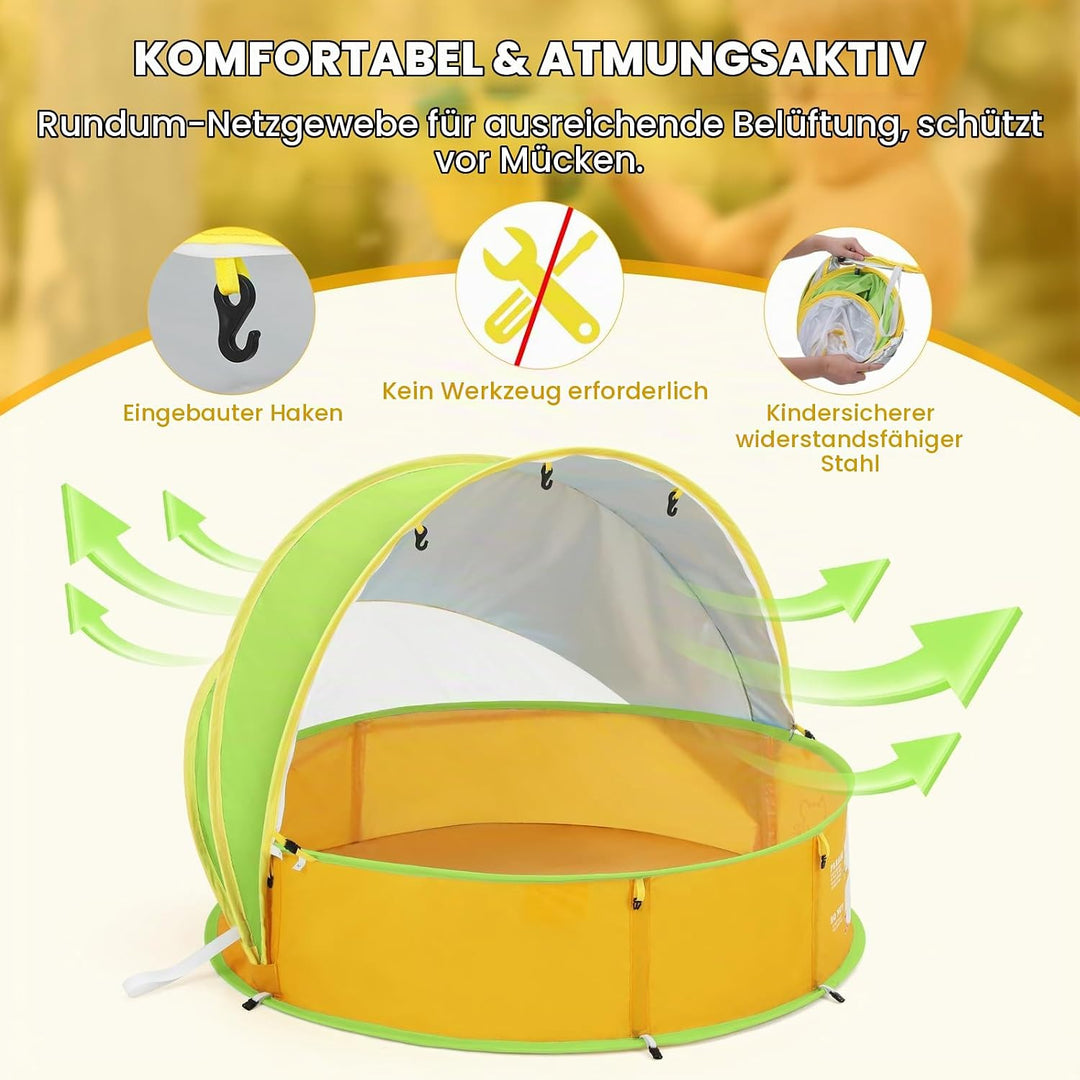 Peradix 4 in 1 Pop Up Baby Planschbecken,Babypool mit UV Schutz Bällepool, Baby Zelt Strandzelt mit