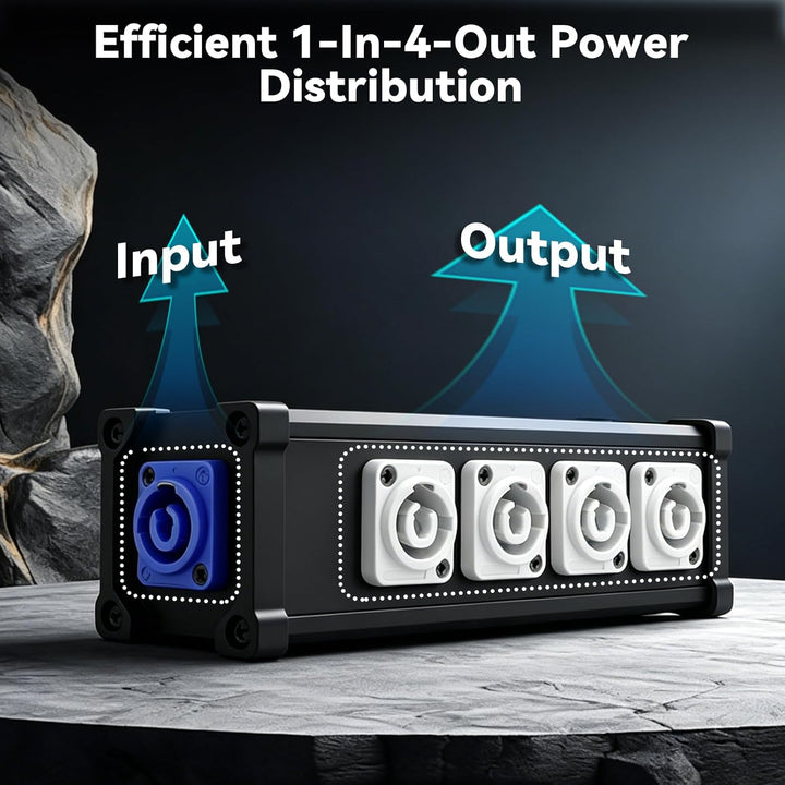 PowerCon Eingang zum Ausgang, 20A Splitter Box 1 in 4 out, 4 Power Verteiler für Bühnenlicht, LED-Bi