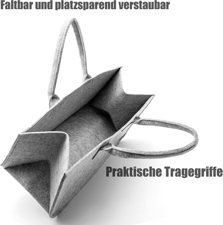 BigDean 3 Stück Filztasche gross in Hellgrau für Kaminholz oder als Shopper verwendbar – Kaminholzko