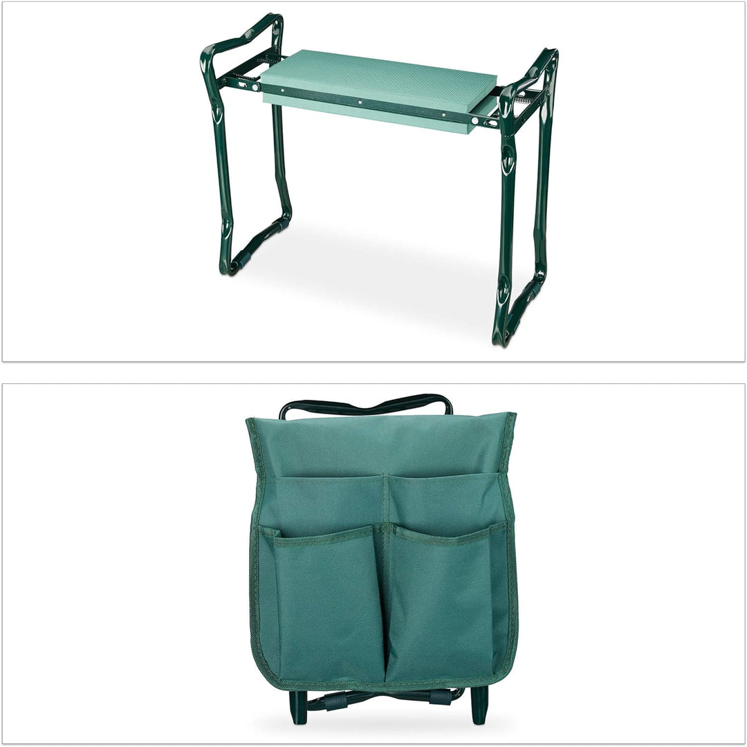 Relaxdays, grün Kniebank, weiches Kniekissen, 2 Taschen, klappbar, Kniehilfe Gartenarbeit, bis 150 k