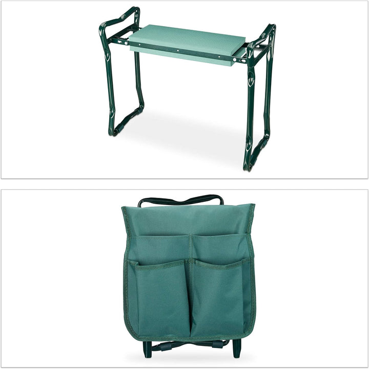 Relaxdays, grün Kniebank, weiches Kniekissen, 2 Taschen, klappbar, Kniehilfe Gartenarbeit, bis 150 k