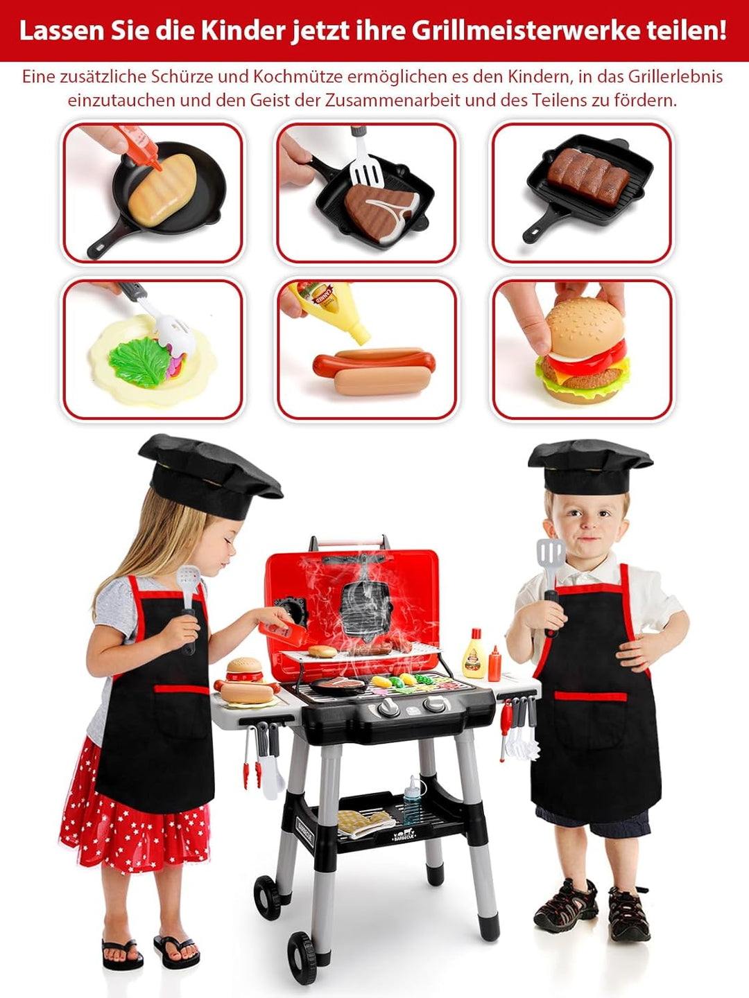 Kinder Küche Spielzeug Barbecue Grill Spielsatz Kochen Interaktives Spielzeug mit Rauch Klang Licht