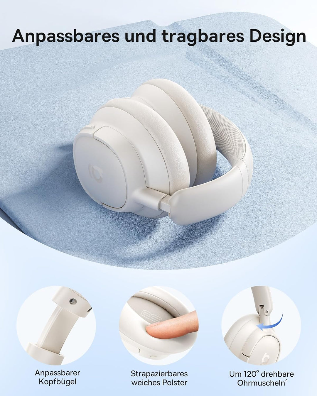 Baseus EH10 NC Bluetooth Kopfhörer mit -45dB Hybrid Active Geräuschisolierung, Over-Ear Kopfhörer mi