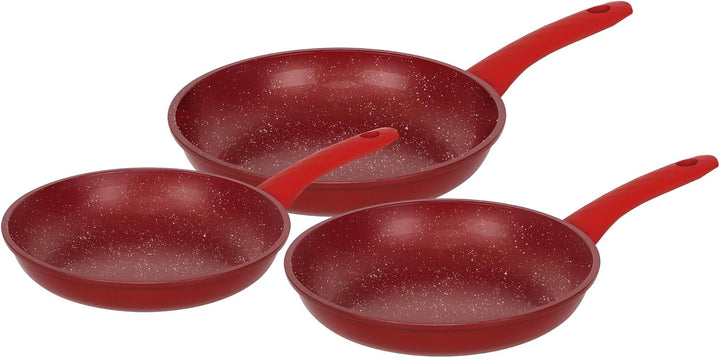Herzberg, HG04807-RED, Antihaft-Pfannenset, ergonomische Silikongriffe, ohne PFOA, hervorragende Wär