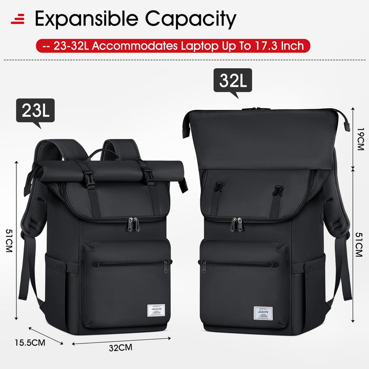 Lubardy Rolltop Rucksack Herren Damen Wasserdicht Rucksack Herren Laptop Rucksack 17,3 Zoll mit USB-