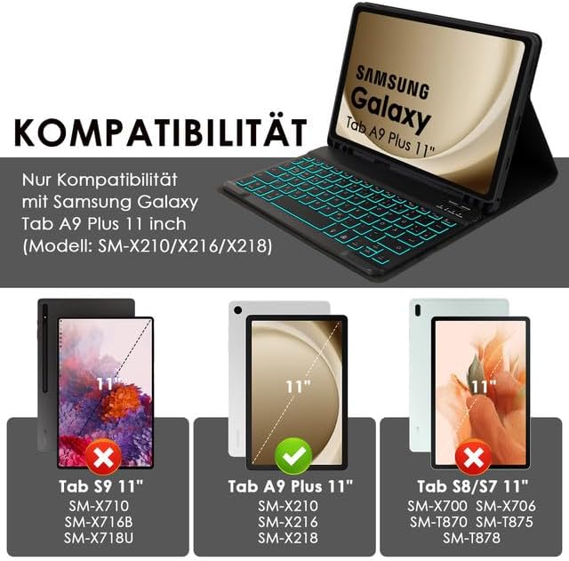 SOPPY Tastaturhülle mit Maus für Samsung Galaxy Tab A9 Plus 2023/Tab A11 Plus 2025 11 Zoll (SM-X210/
