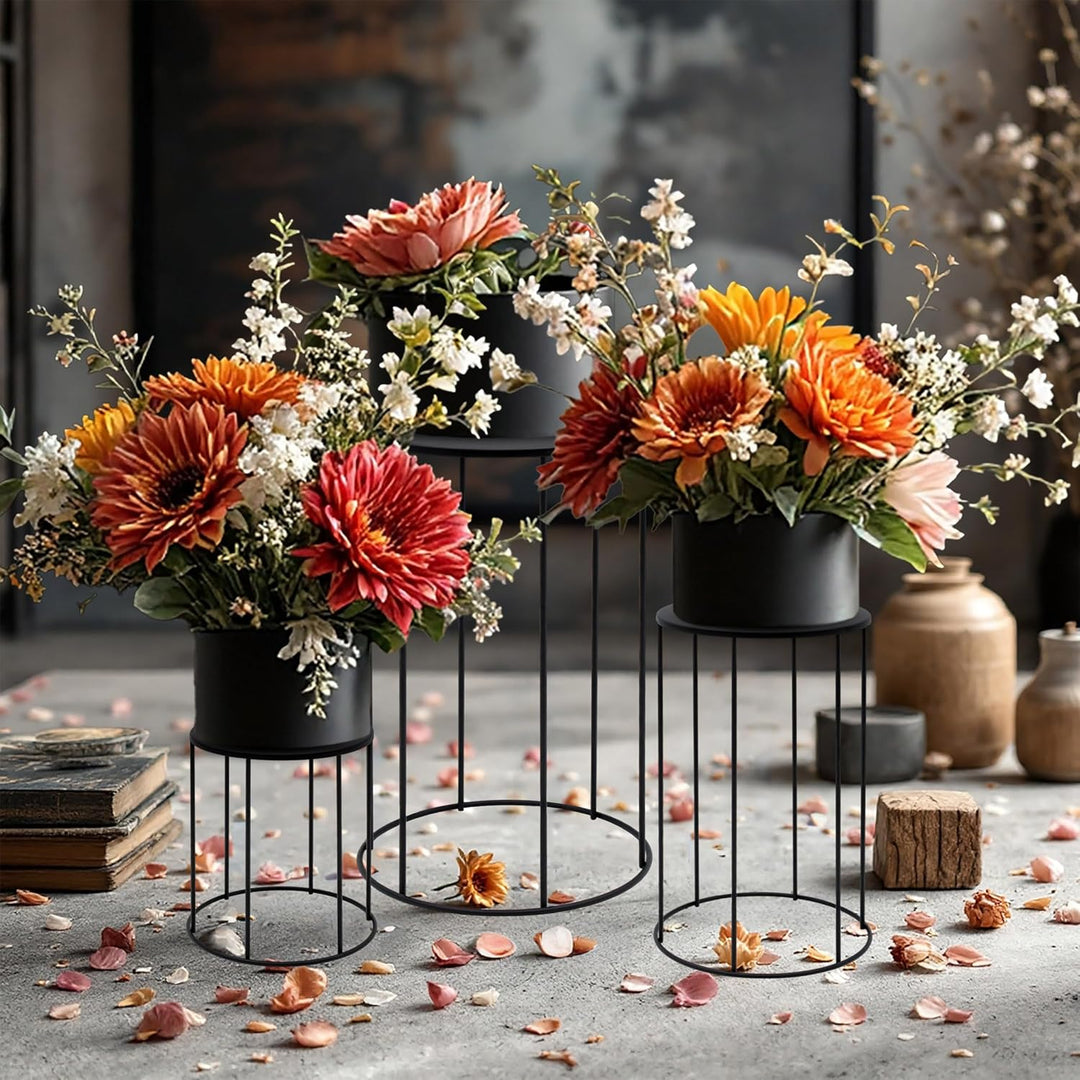 Spetebo Metall Blumenhocker 3er Set rund schwarz - 39, 29 und 19 cm - Industrial Design Pflanzenstän