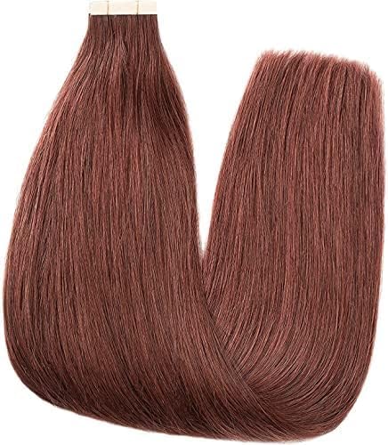 HotLulana Tape Extensions Echthaar Dunkelrotbraun Extensions Echthaar 14zoll/35cm 40g Invisible Remy