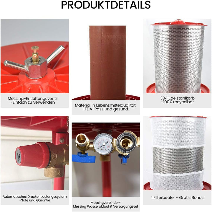 SQUEEZE master Hydropress Presse Obst und Wein Press für Apfelpresse Weinherstellung Apfelpresse Bir