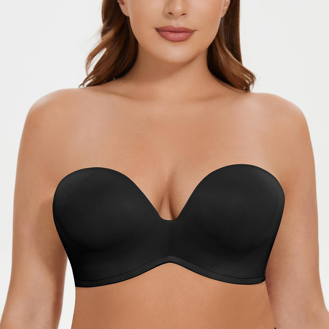 MELENECA Damen Ohne Bügel Gepolstert Anti-Rutsch Push Up Trägerloser BH 70E Schwarz, 70E Schwarz