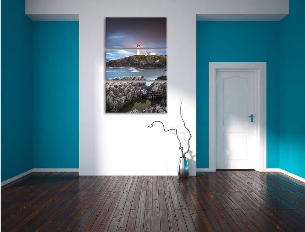Pixxprint Leuchtturm im Meer 3-Teiler Leinwandbild 120x80 Bild auf Leinwand