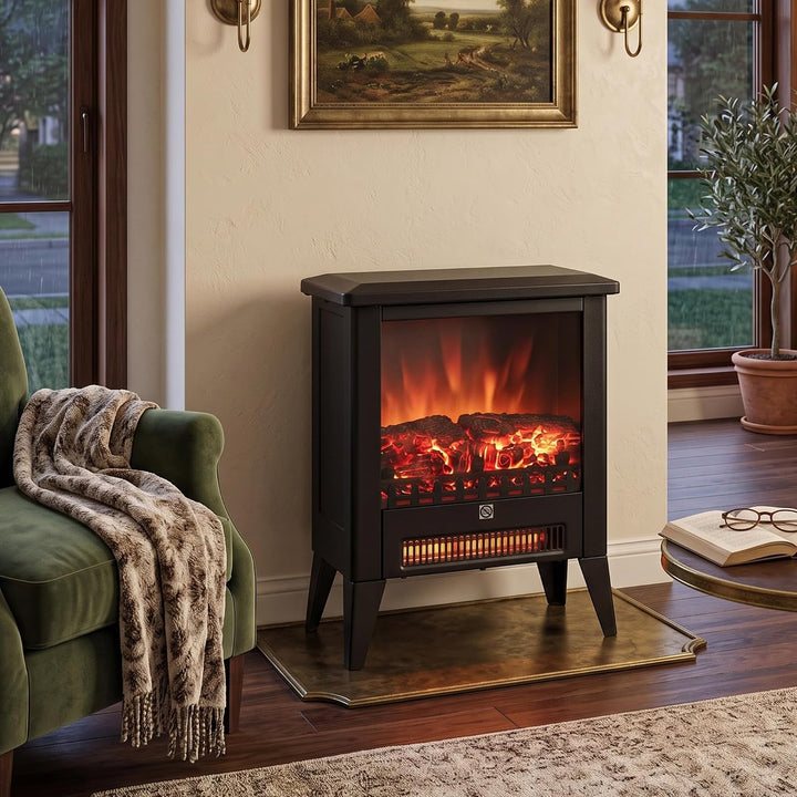 HOMCOM Elektrokamin Elektrischer Kamin mit Heizung, LED-Flammeneffekt, 1800 W Standkamin mit niedrig