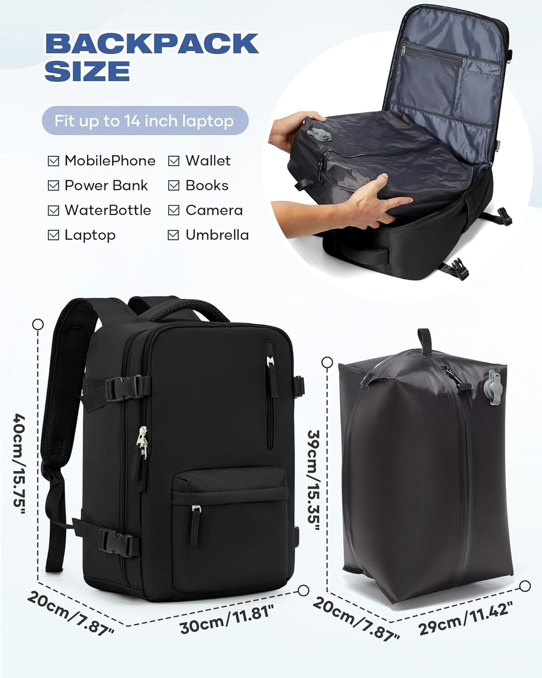 SZLX Vakuum Rucksack mit pumpe Ryanair Handgepäck 40x30x20 Damen Wizzair Handgepäck 40x30x20 Vakuum