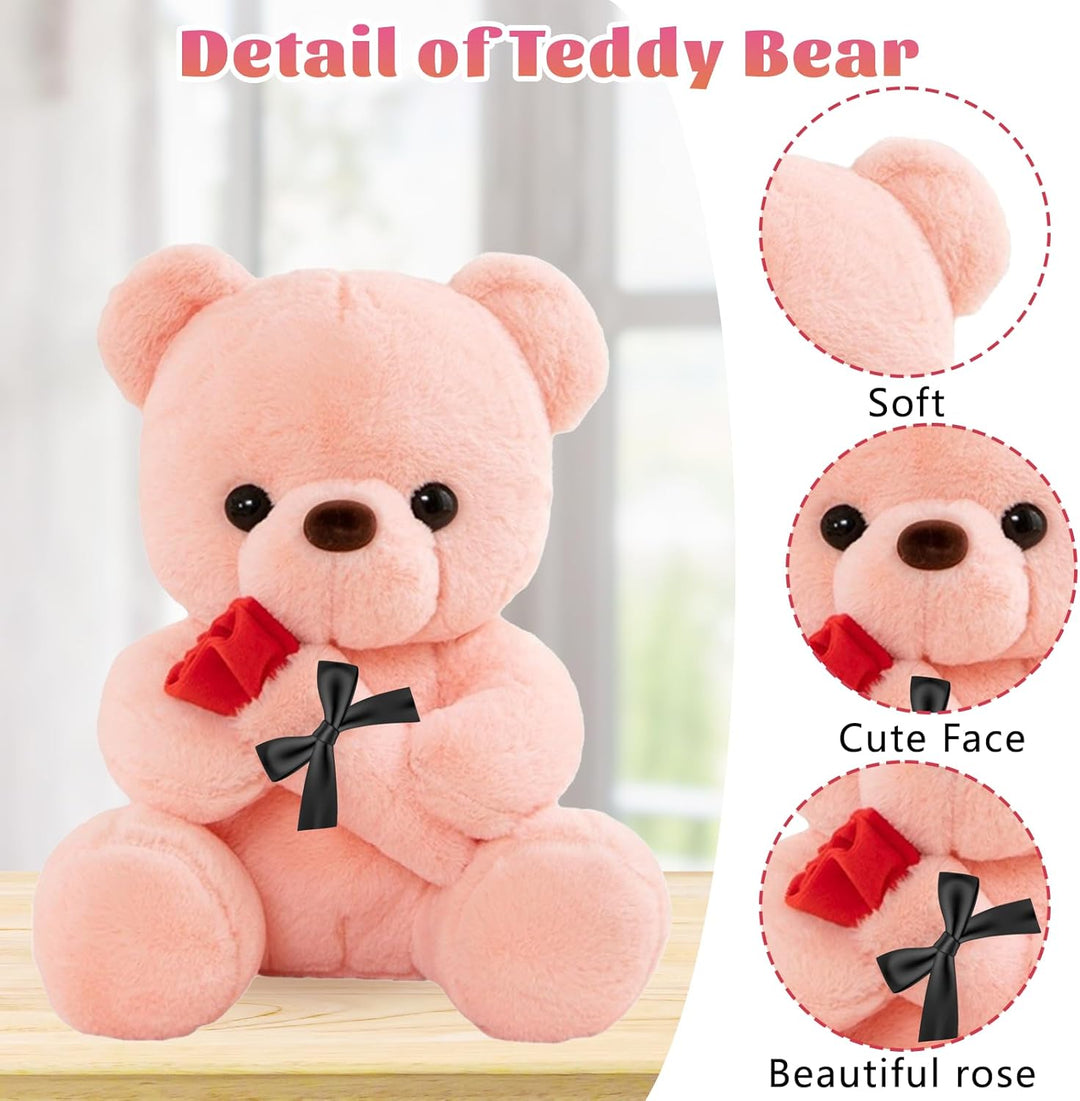 Teddybär mit Rose, Hochzeitstag Geschenke für Frauen, 25cm Rosa Plüschtier Süsse Kuscheltier Teddy m