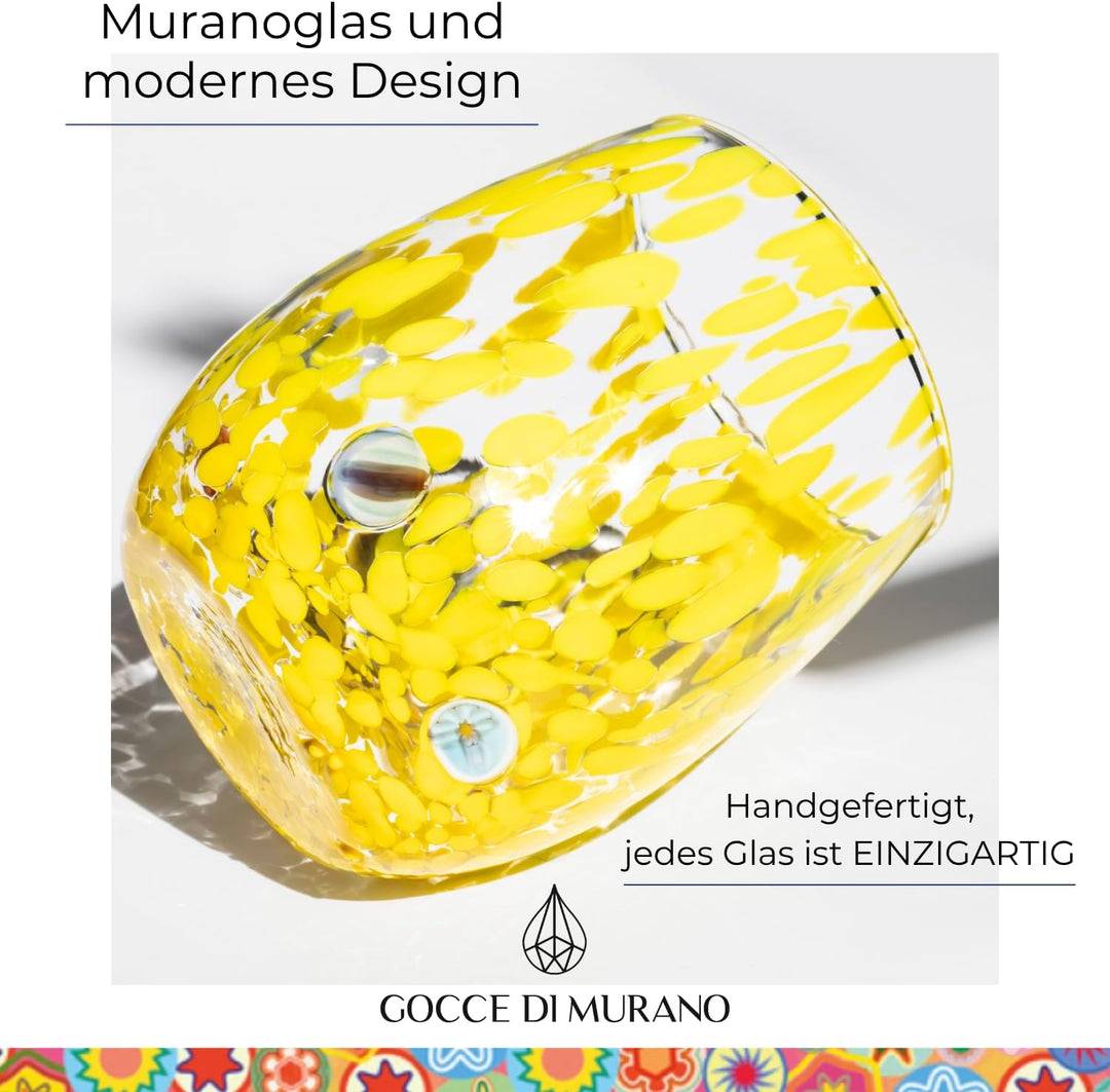 Gocce di Murano Set mit 6 Regenbogen-Gläsern, aus mundgeblasenem Muranoglas, 240 ml, handgefertigt,