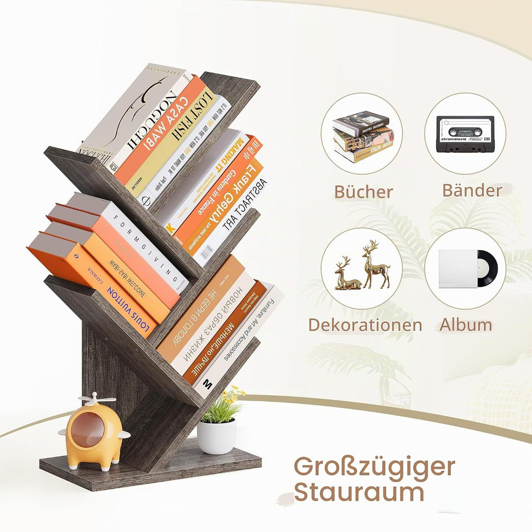 Hoctieon Bücherregal Baumform, Standregal mit 4 Ebenen, Bookshelf Bookcase Holz Eckregal Stehend für
