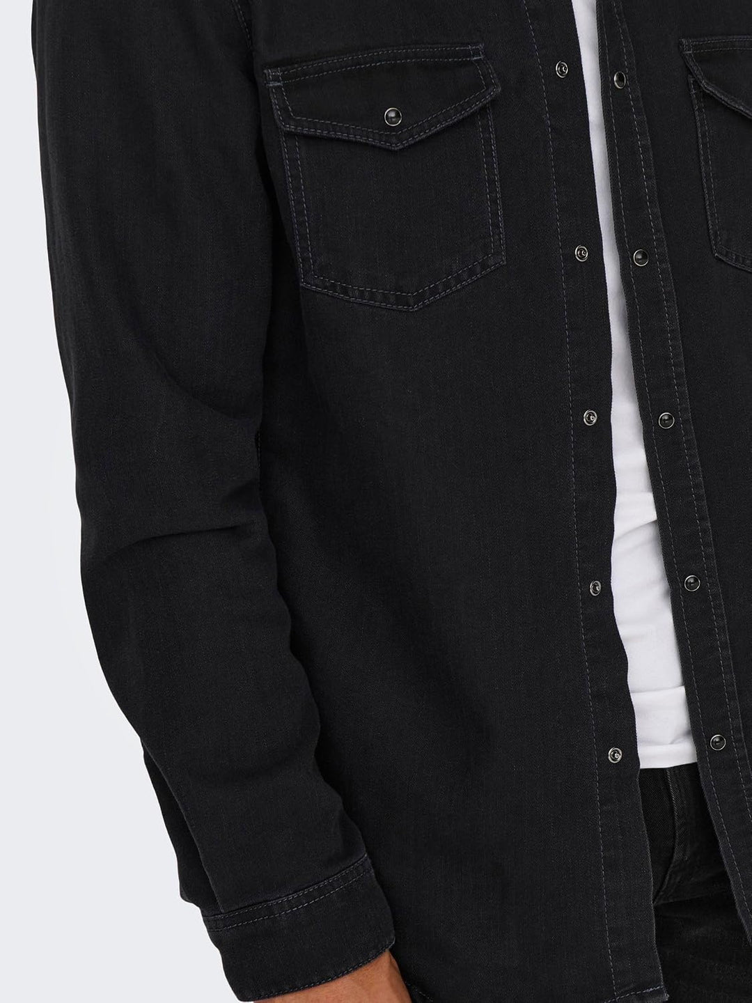ONLY &amp; SONS Male Jeanshemd Normal geschnitten Hemdkragen Hemd XS Dark Grey Denim, XS Dark Grey Denim