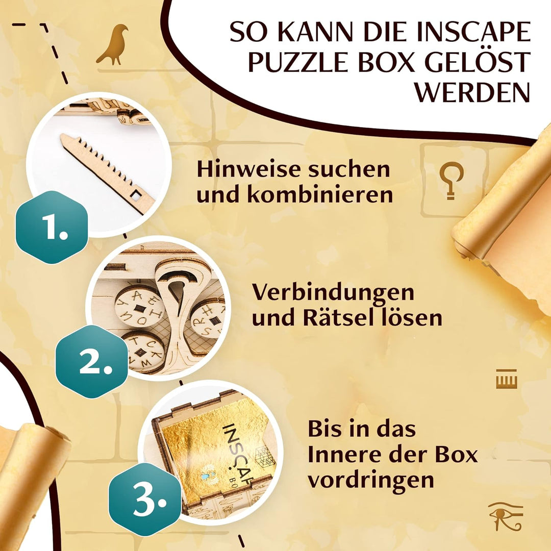 INSCAPE Pharaoh´s Secret - Rätselbox Holz - Puzzle Box - Escape Room Spiel Erwachsene und Kinder - K