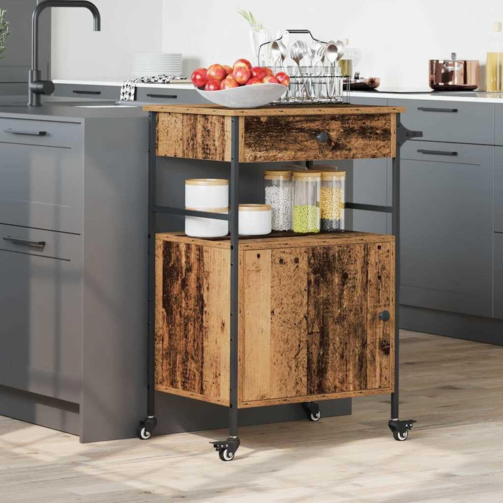 vidaXL Küchentrolley Altholz 56 x 43 x 89,5 cm Holzwerkstoff, Moderner Küchenwagen, rechteckig, robu
