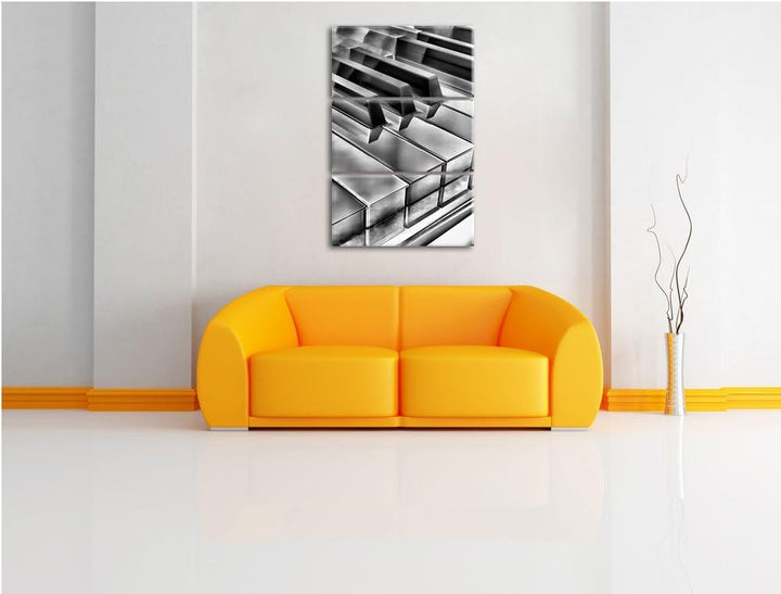 Pixxprint Klavier Tasten als Leinwandbild | Grösse: 3 Teilig (120x80) | Wandbild| Kunstdruck | ferti