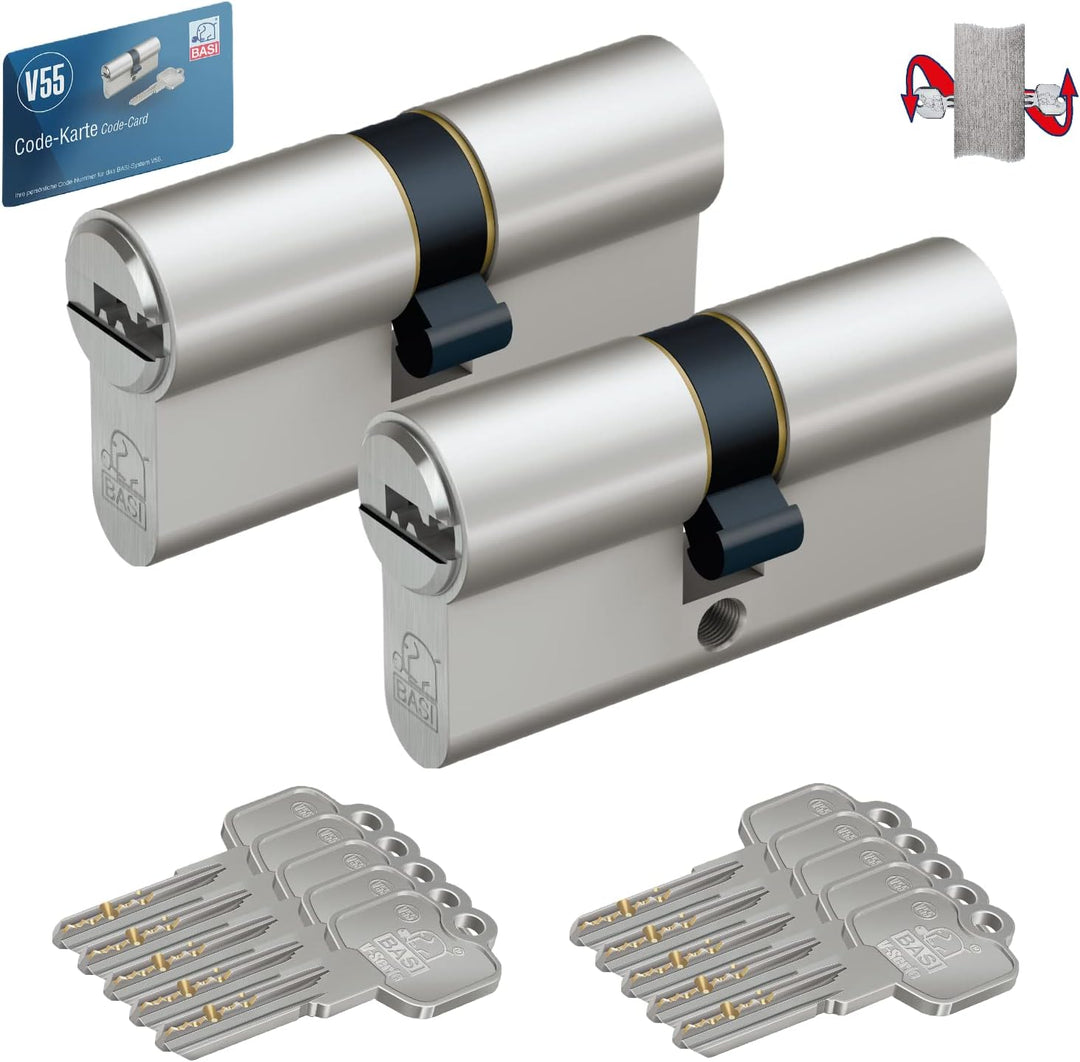 BASI | 2er SET V55 Profil-Doppelzylinder N+G 35/45 mm | Gleichschliessend | Zylinderschloss mit 5 We