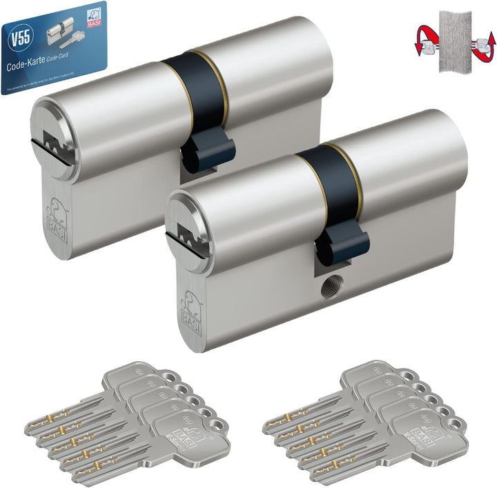 BASI | 2er SET V55 Profil-Doppelzylinder N+G 30/55 mm | Gleichschliessend | Zylinderschloss mit 5 We