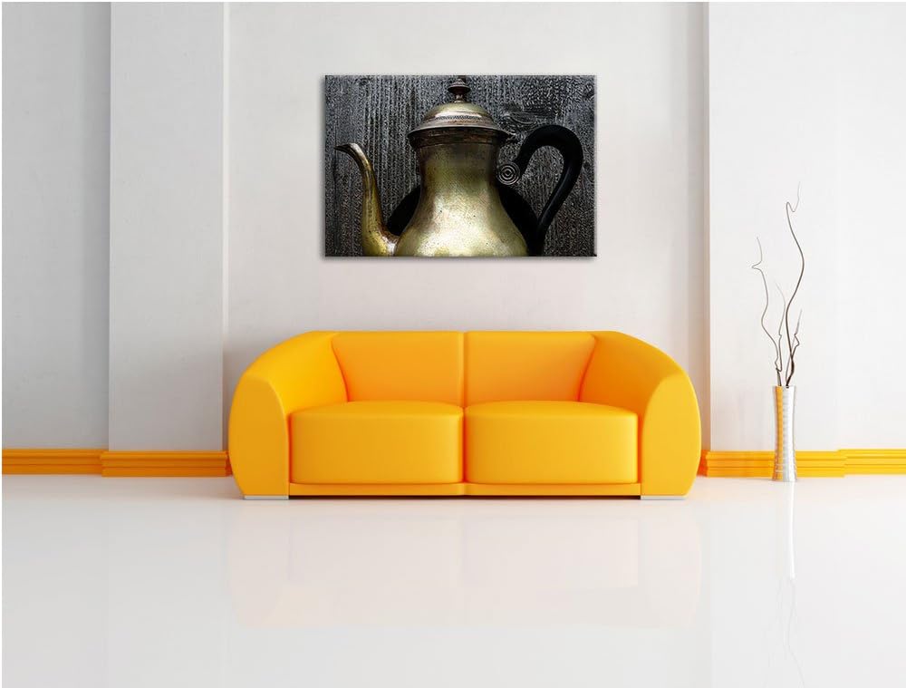 stilvolle alte Teekanne aus Metall auf Leinwand, XXL riesige Bilder fertig gerahmt mit Keilrahmen, K