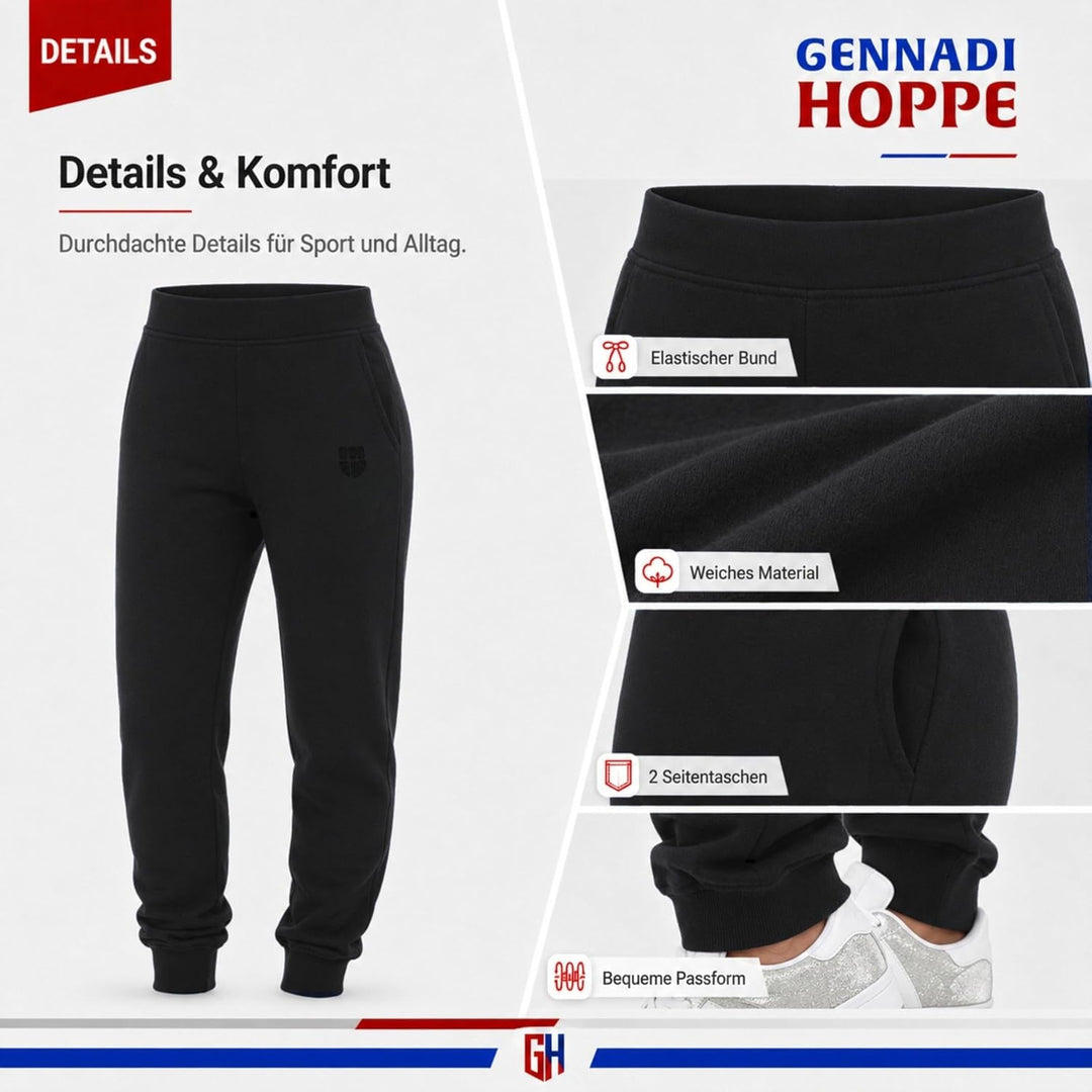 Gennadi Hoppe Damen Jogginghose Trainingshose Sweat Pants Sporthose Fitness Hose XS Schwarz (Black),