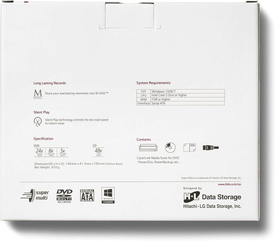 Hitachi-LG GH24 Internal DVD Drive, DVD-RW CD-RW ROM Rewriter for Laptop/Desktop PC, Windows 10 Comp