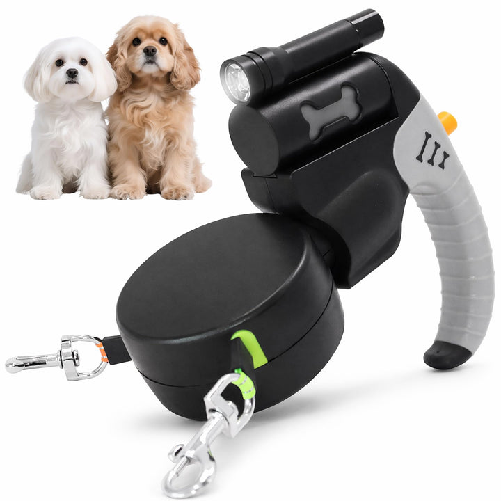 Gohytal Doppelleine 3 Meter für 2 Hunde, Ausziehbare Leine für Hunde mit LED-Licht, 360° Verhedderun