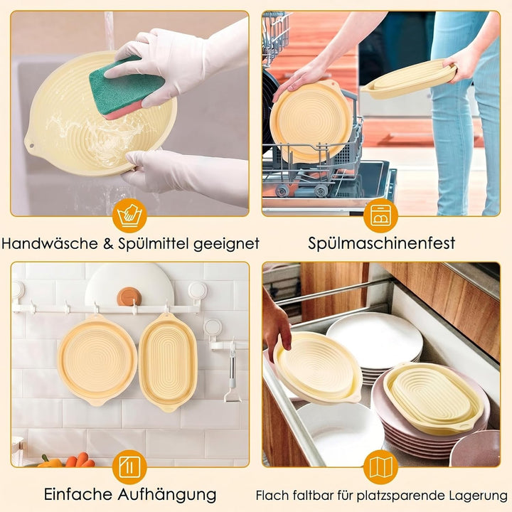 Sauerteig Starter Set, Rund & Oval Gärkörbchen mit Komplettem Brotback-Set, Glas für Sauerteigstarte