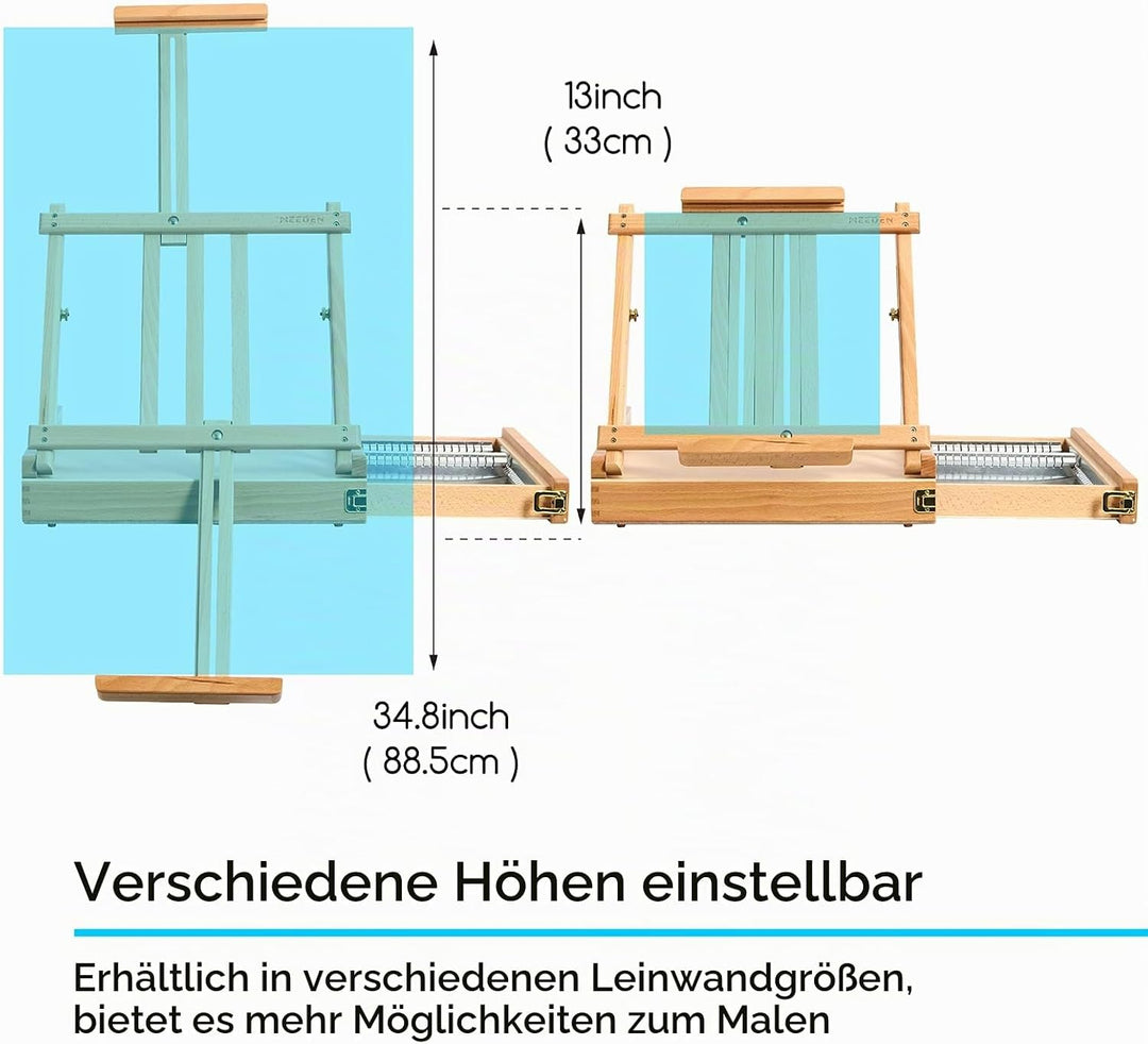MEEDEN Skizzenkasten Tischstaffelei mit Metallschublade - Verstellbare Staffelei &amp; Skizzenbox aus ma