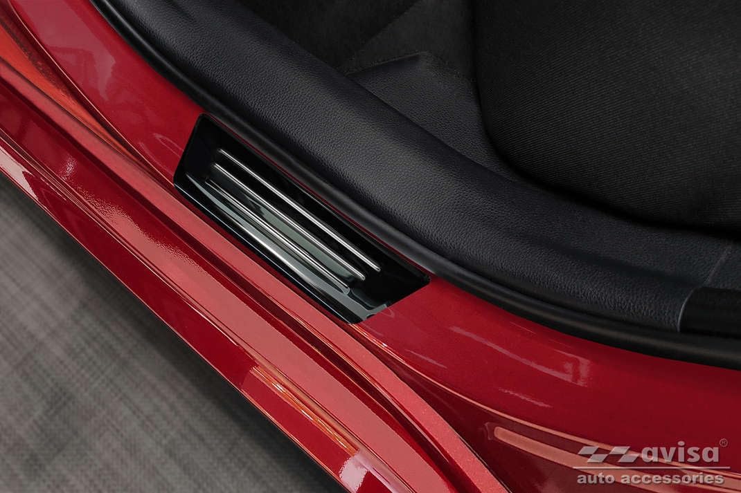 Black Inox door sill protectors compatible with Toyota Yaris IV Hatchback 2020- 'Hybrid' - 4-pieces