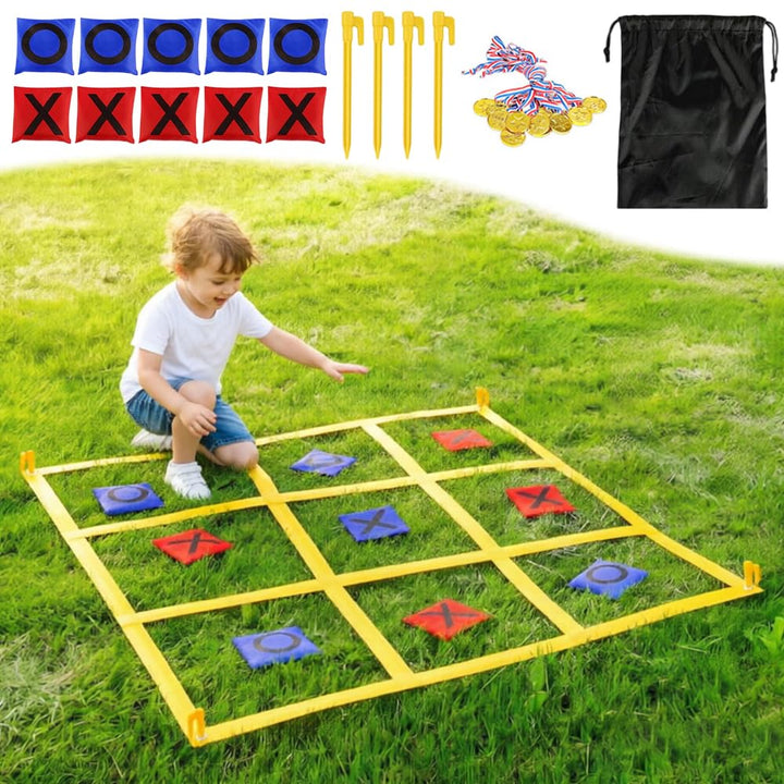 Riesiges Tic Tac Toe, 1.2m Tic Tac Toe Sackwerfen Spiel mit 10 Cornhole Säckchen, Outdoor Spielset H