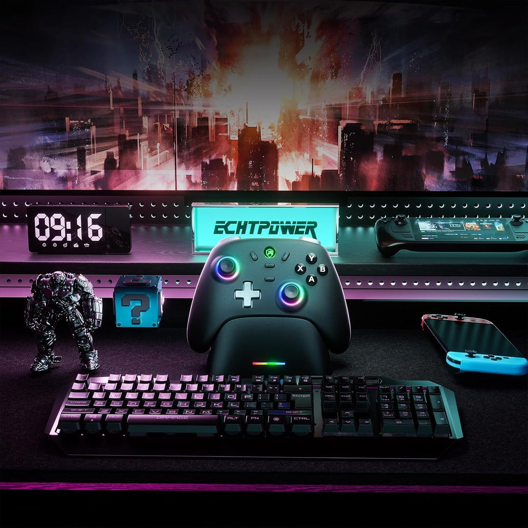 ECHTPower PC Controller, Wireless Gaming Controller PC mit Ladestation, Hall Joystick/1000HZ/2.4G, T