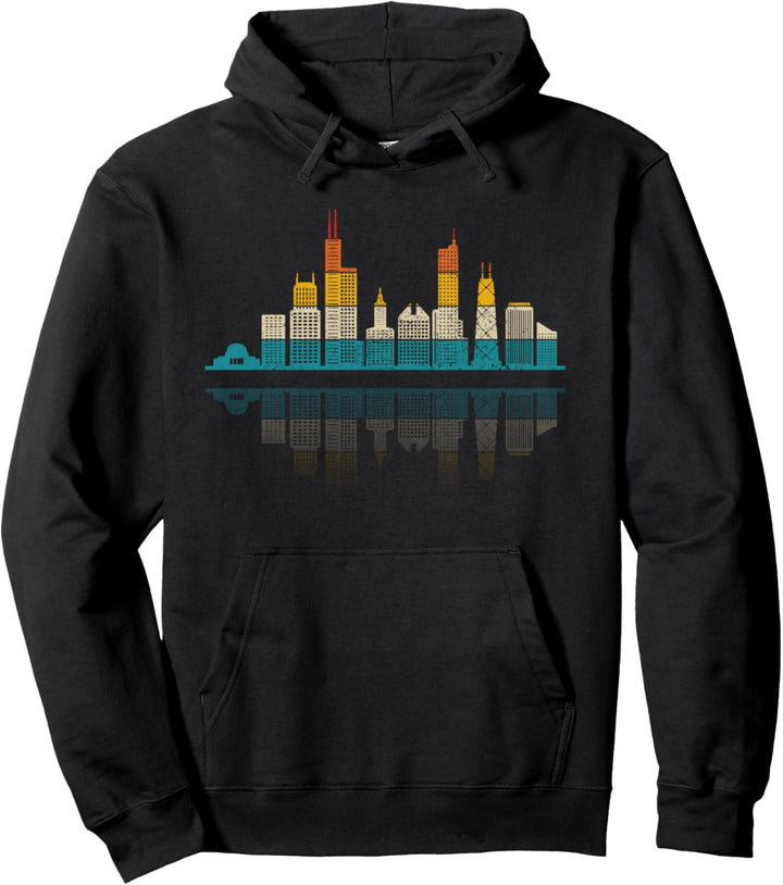 Chicago Skyline Illinois Vintage Pride Pullover Hoodie