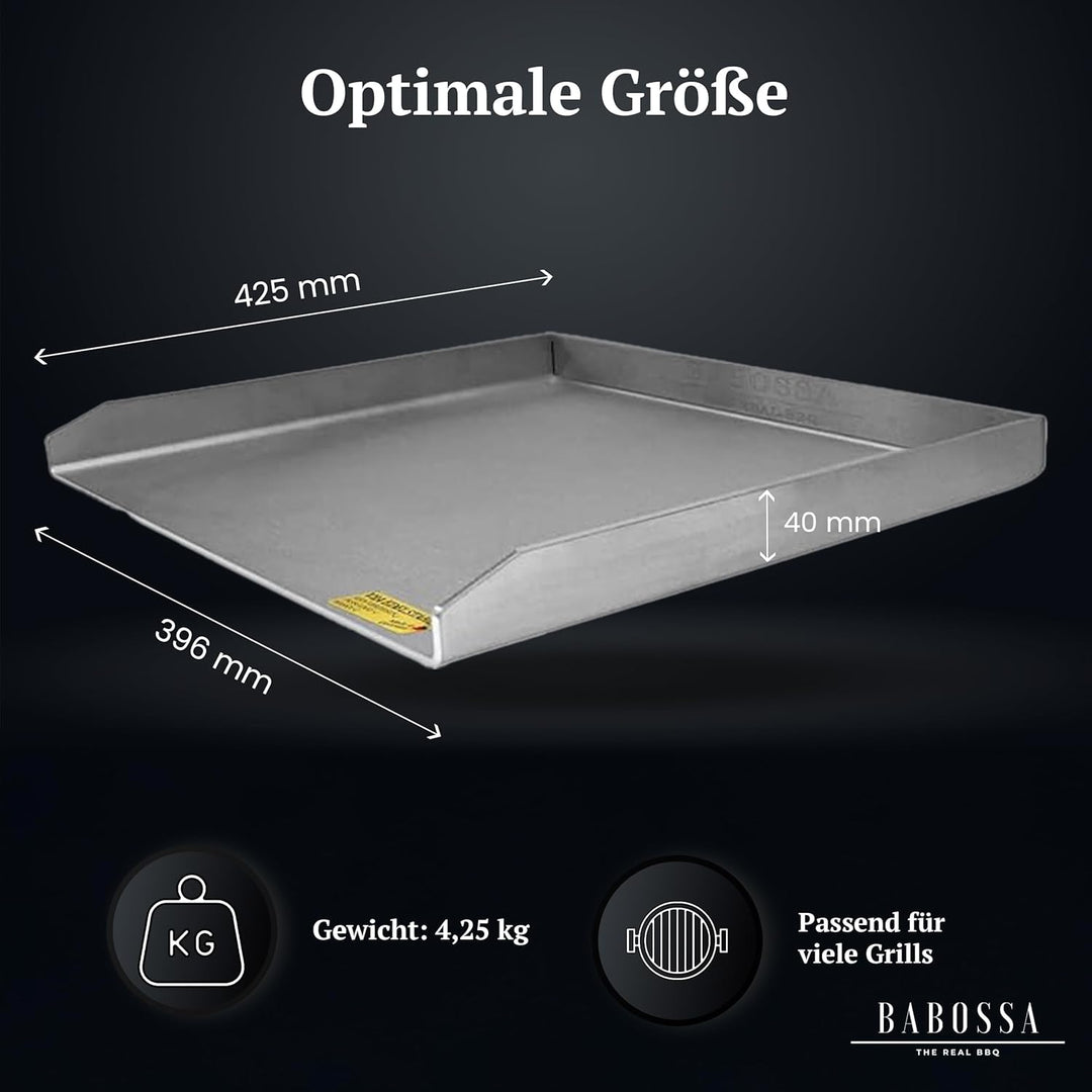 BABOSSA Grill Plancha aus V2A Edelstahl – Erstklassige Verarbeitung & perfekte Hitzeverteilung – kom