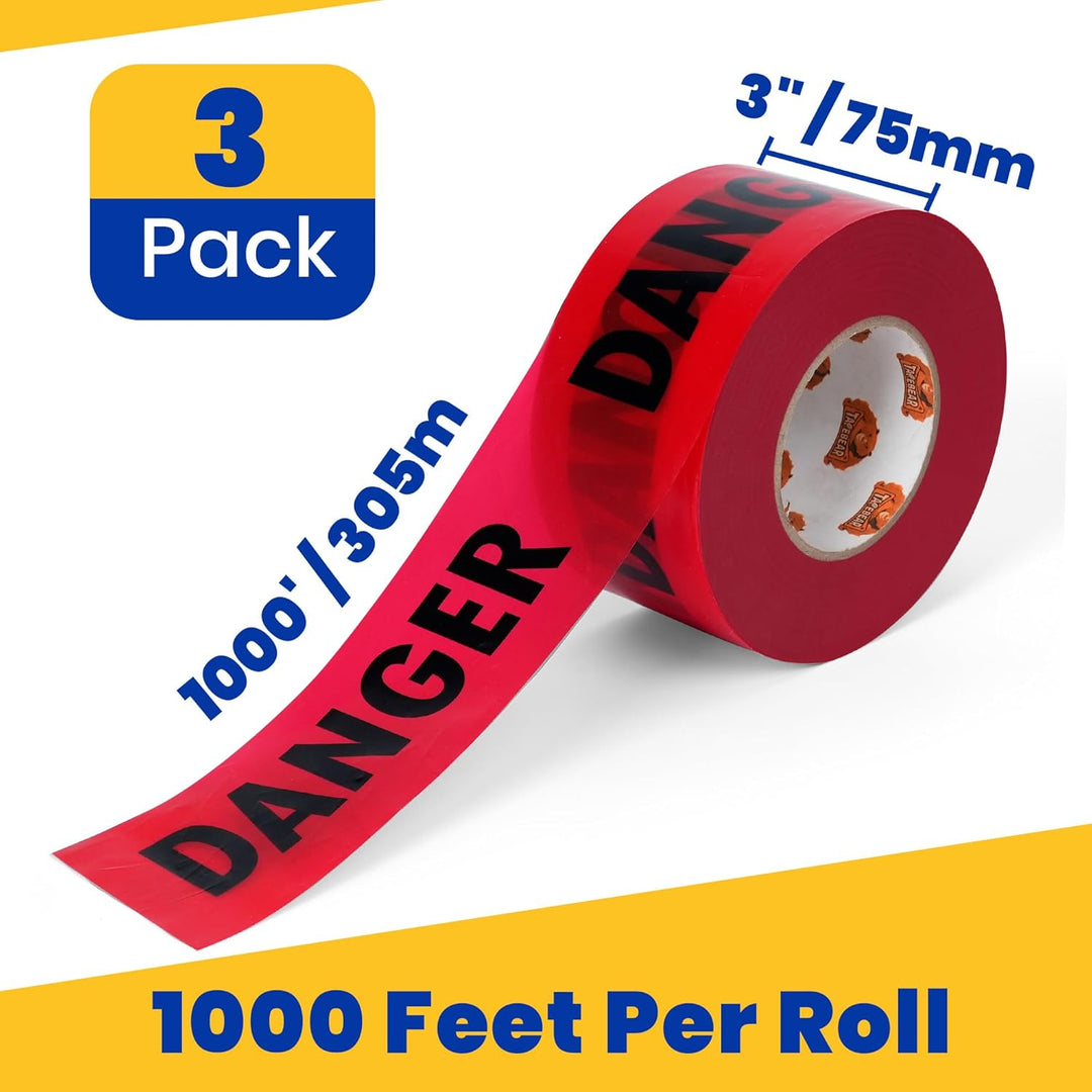 TAPEBEAR Trassenwarnband Rot Schwarz 76mm x 305meter, DANGER Achtung Absperrband Polizei Warnband Ni