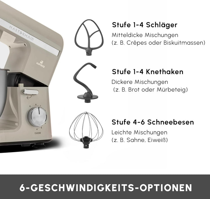 Karaca Mastermaid Chef Pro Double Armed Küche Koch 1500W Soft Cream, Glänzend Cream, 1500W, 5 L Mixe