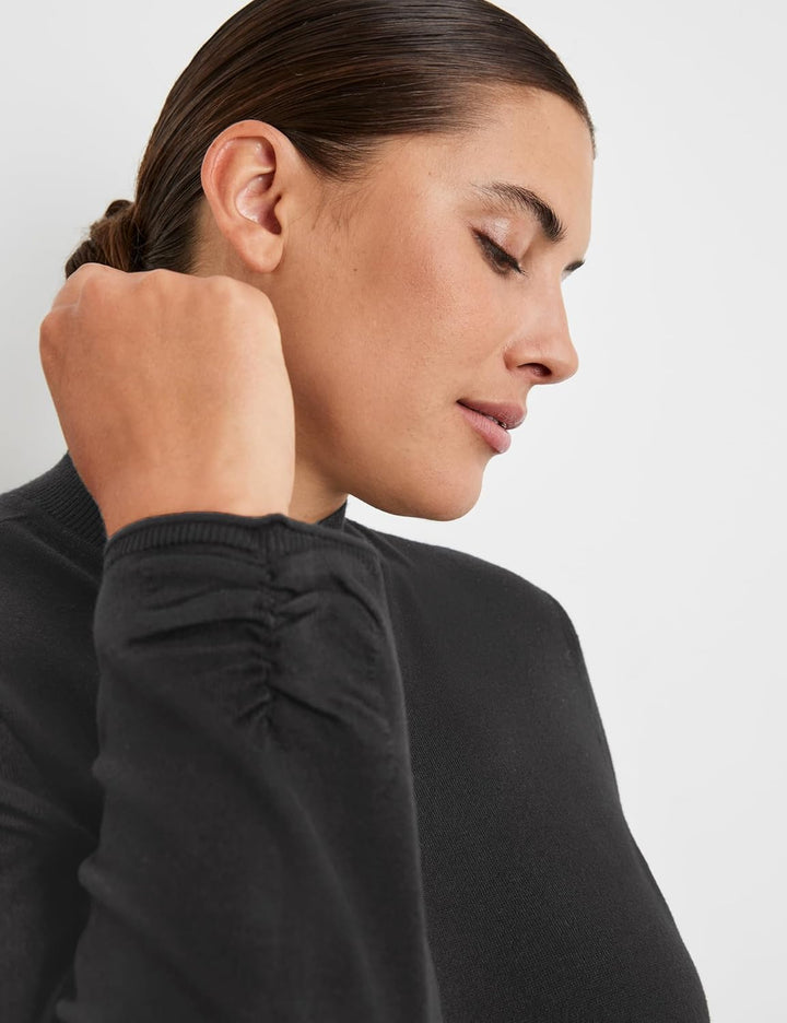 Samoon Damen Pullover mit Turtleneck Langarm unifarben 42 Grosse Grössen Schwarz, 42 Grosse Grössen