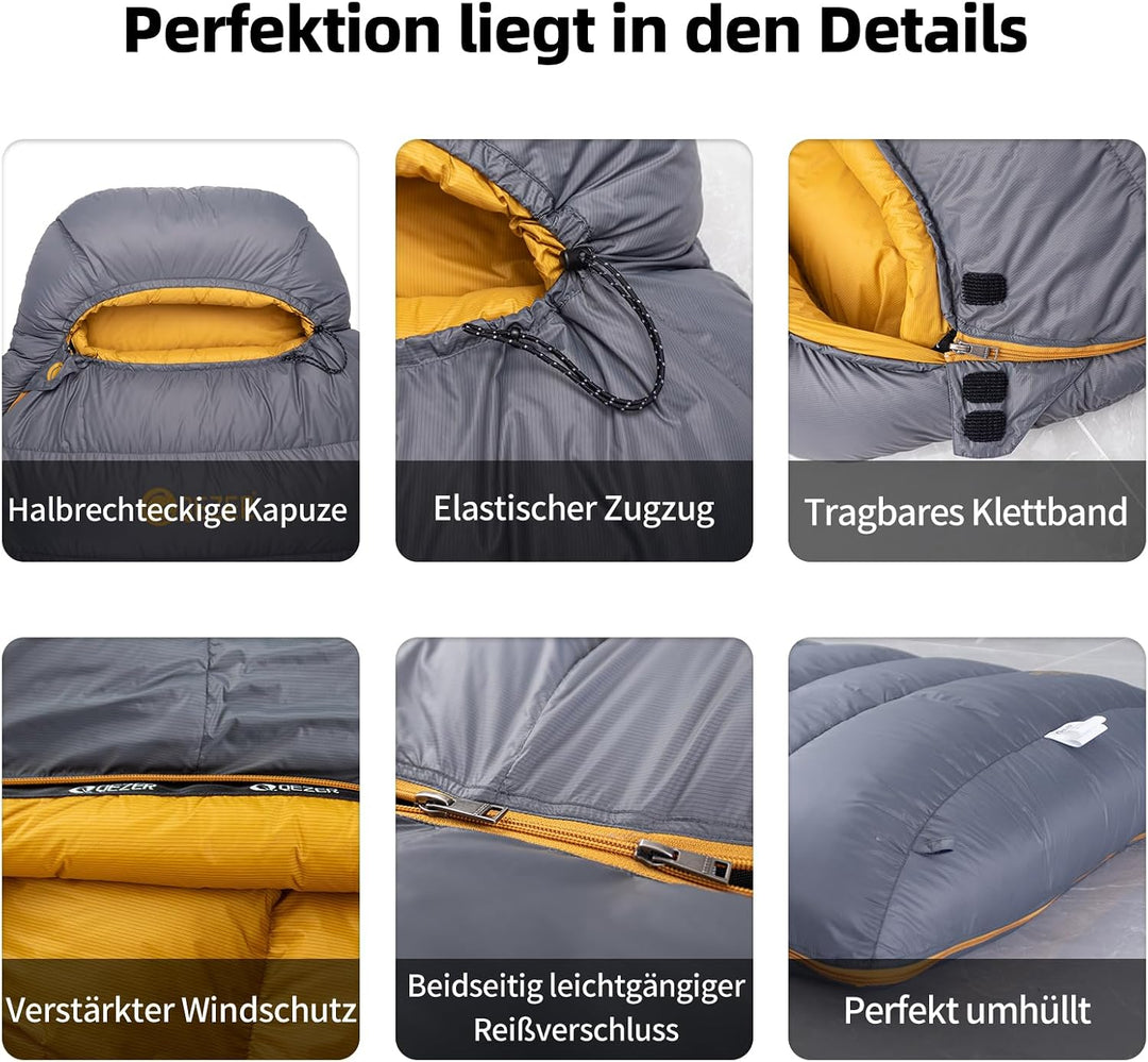 daunenschlafsack verfügt über EIN Graphenfutter und eine 620FP Füllkraft von Entendaunen, 4-Jahresze