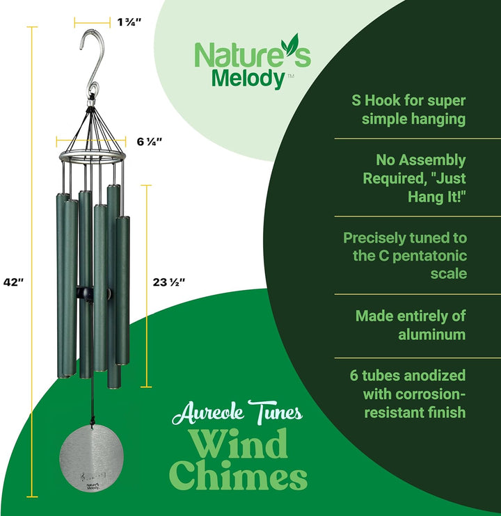 Nature's Melody Aureole Tunes Windspiel, Outdoor-Windspiel mit 6 Röhren, in C-Pentatonik gestimmt, 1
