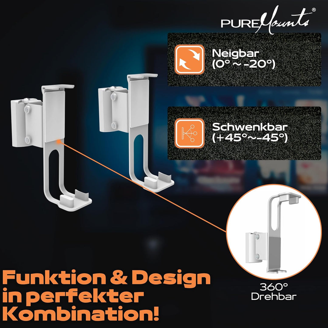 PureMounts, Lautsprecher-Halterung, Wandhalterung für Sonos One, One SL & Play:1, weiss Wandmontage