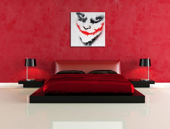 Pixxprint gemaltes Joker Gesicht auf Spanplatte schwarz/weiss, Format: 70x70 auf Leinwand, 70x70