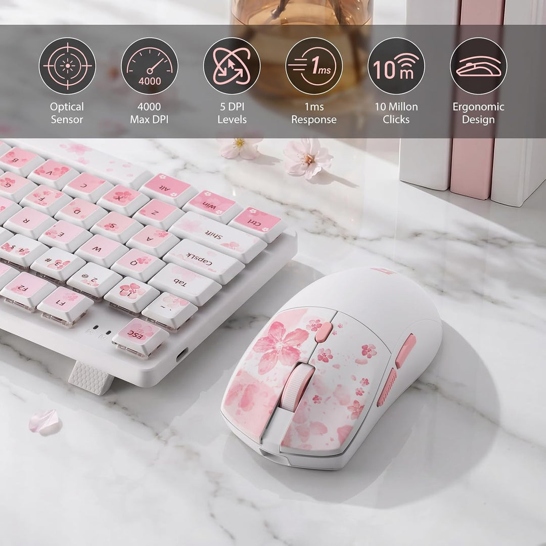Redragon BS7552 Kabelloses Set 98 Tasten Flachmechanik 4000 DPI Sakura-Rosa
