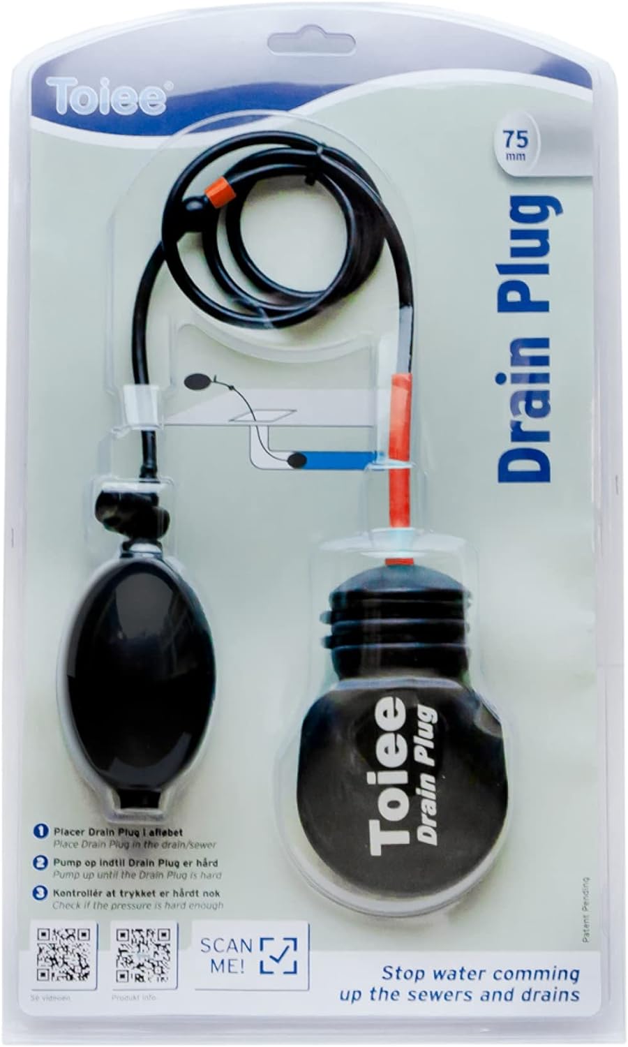 Toiee Drain Plug (75 mm). Mit einem Toiee Drain Plug (Absperrballone) kann Man das Abflussrohr der W