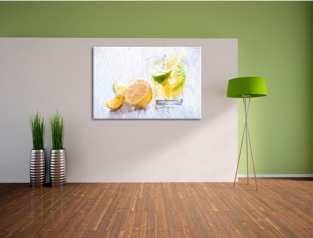 Pixxprint Gin Tonic Shot mit Zitronen / 100x70cm Leinwandbild bespannt auf Holzrahmen/Wandbild Kunst