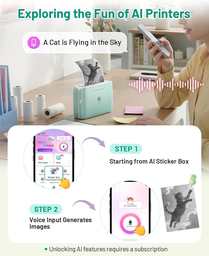 Phomemo M04S 300 DPI Mini Handy Sticker Thermodrucker – Tragbarer Bluetooth Drucker, 53/80/110 mm Dr